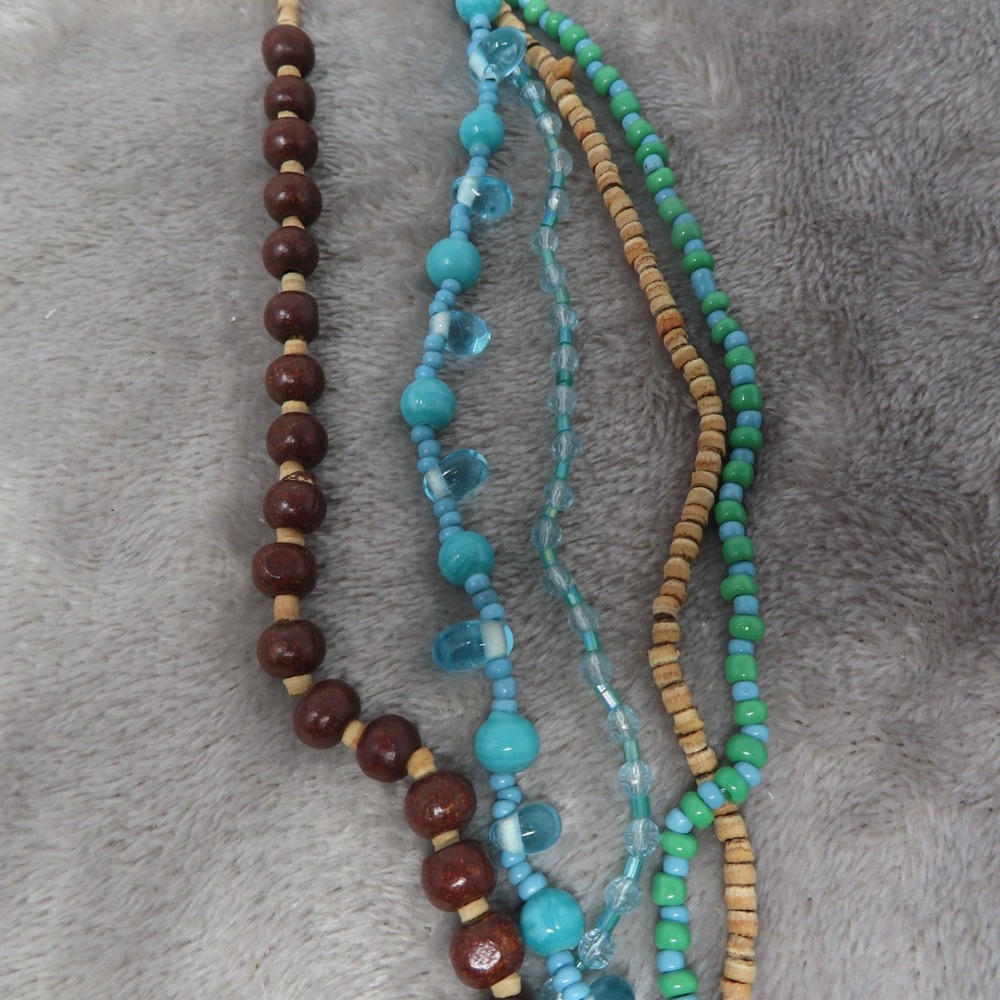 Vintage Boho Chic Wood /Plastic Beads Multi Strand Necklace Funky Multicolor 33" - Picture 6 of 7